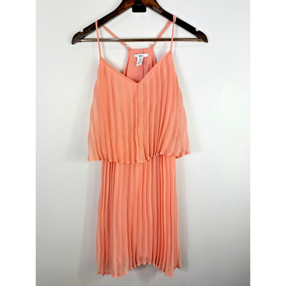 Bar III Pleated Chiffon Mini Dress Small‎ Peach Coquette Fairycore Y2K Party